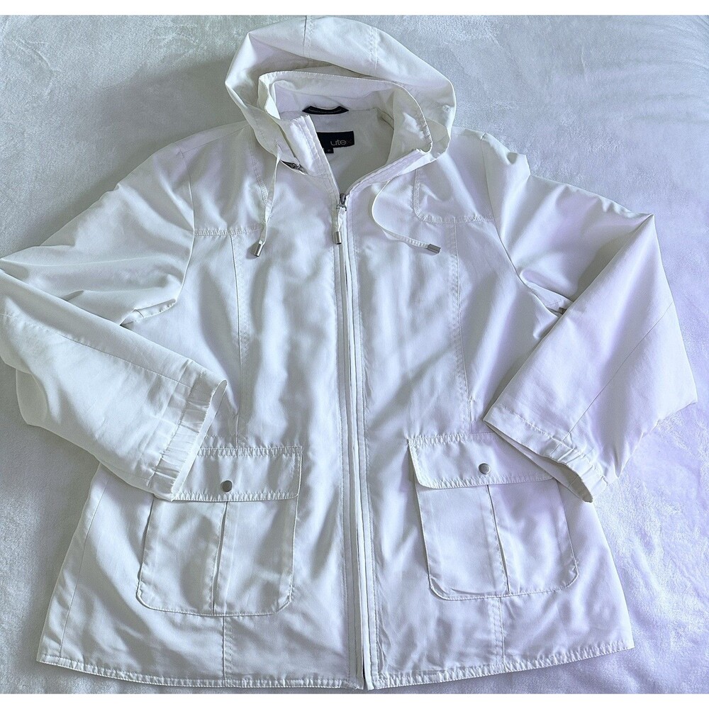 UTEX Womens Hooded Utility Jacket Size Large White Lightweight Windbreaker Coat